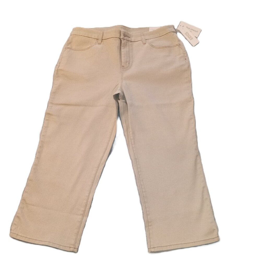 Chico’s Perfect Stretch Girlfriend Slim Leg Capri jeans Khaki sz 1.5/M/10 NWT B3